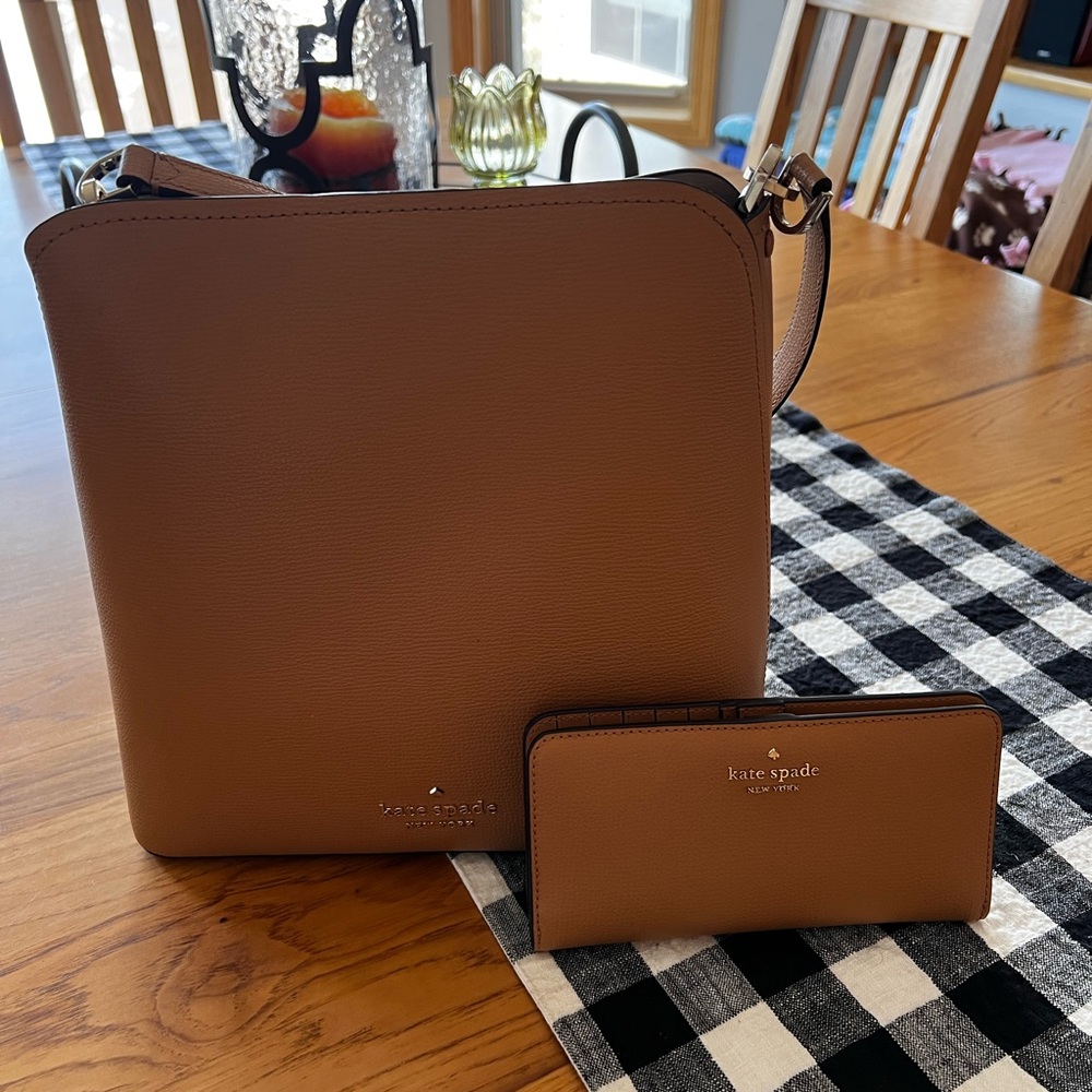 Kate Spade New York Tan Leather Shoulder Bag with Wallet